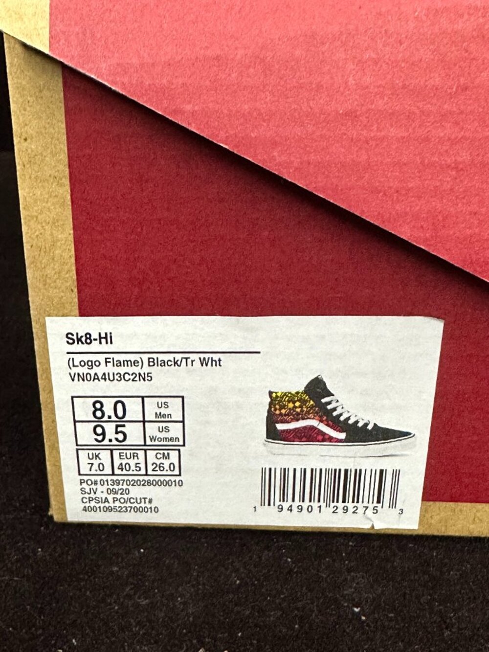 New Vans Sk8-Hi "Logo Flame" High Top Sneakers - Men's 8 / Women's 9.5